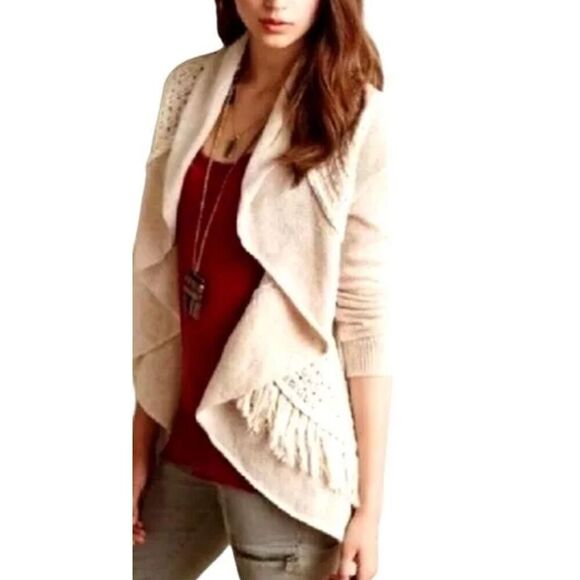 Anthropologie Knitted & Knotted Womens Open Front Crochet Cardigan Pink Small - Picture 1 of 7